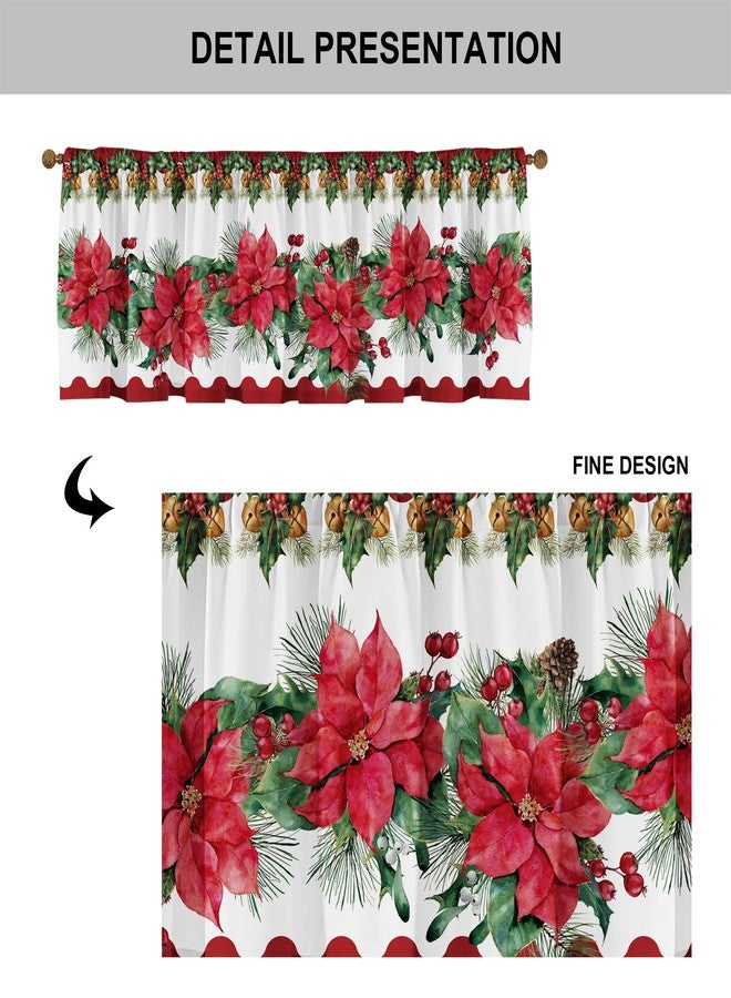 Cuteiush 3Pc Christmas Poinsettia Kitchen Curtain Valances and Tiers Set for Kitchen Bedroom Window Decor, 52x18 & 27x24Inchesx2 Red and Green - Image 4